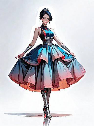 Elegant Girl in Red Metallic Gown