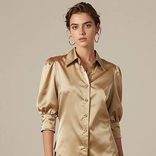 Elegant Young Woman in Satin Blouse