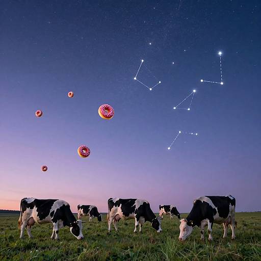 Celestial Cows in Surreal Meadow