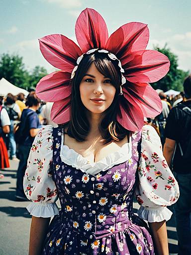 Woman Wearing Flower Costume at Festival