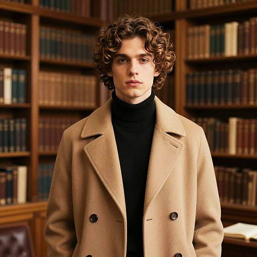Man with Wavy Crop Hairstyle in Library