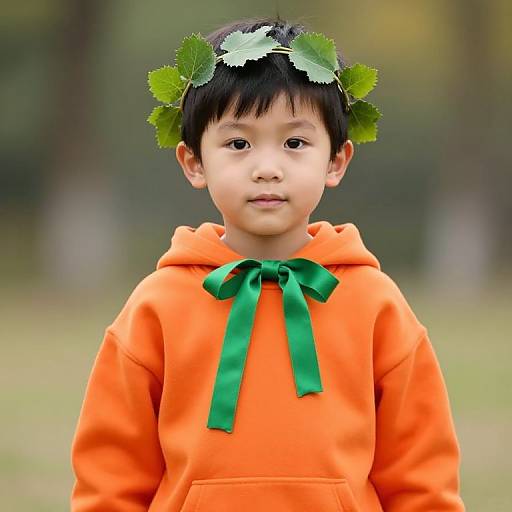 Boy in Orange Hoodie with Leaf Headband