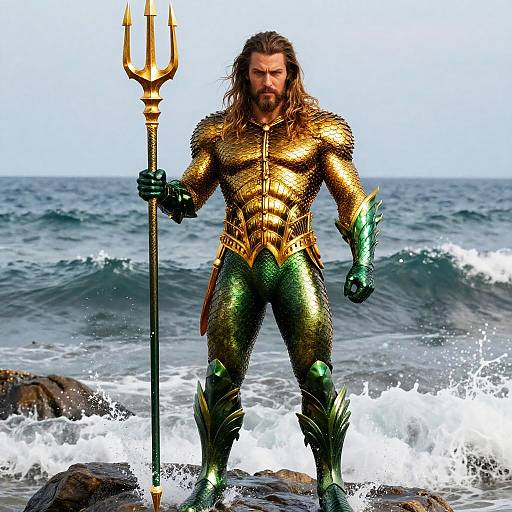Aquaman Heroic Pose on Shore