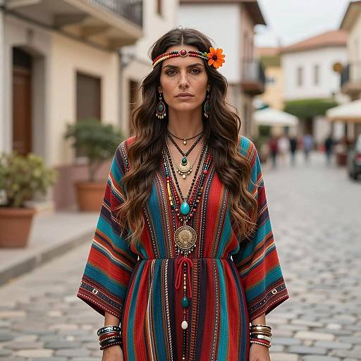 Bohemian Woman in Colorful Street Outfit