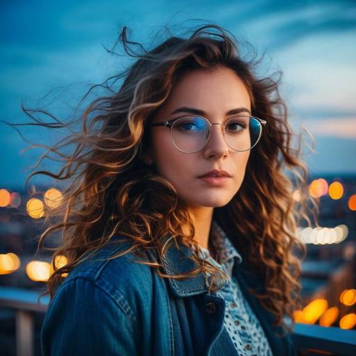 Young Woman with Glasses on Rooftop at Dusk
