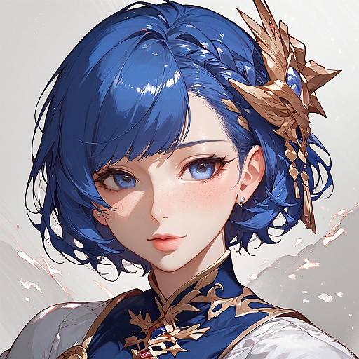 Arcane Blue-Haired Anime Girl Portrait