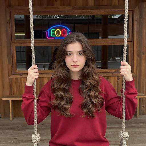 Young Woman on a Rope Swing in Daylight