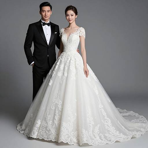 Elegant Bride and Groom in Wedding Attire