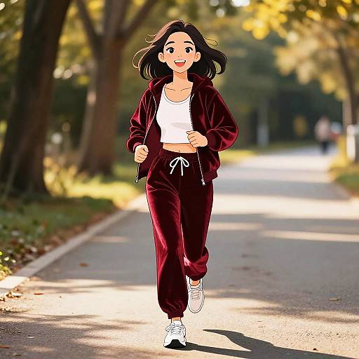 Joyful Female Jogger in Golden Forest