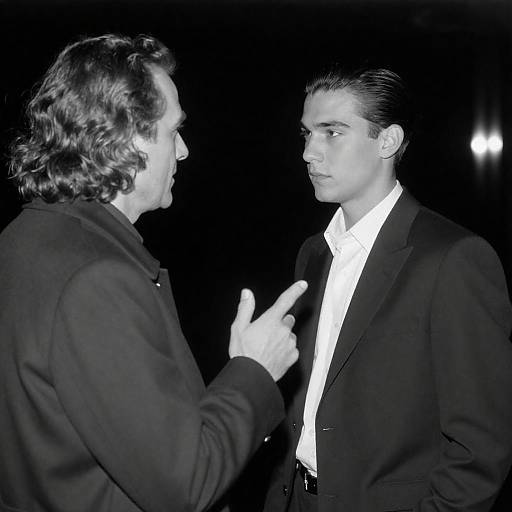Black-and-White Conversation Between Two Men