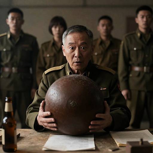 Surprised Veteran in Dimly Lit Room