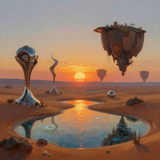 Surreal Desert with Floating Islands