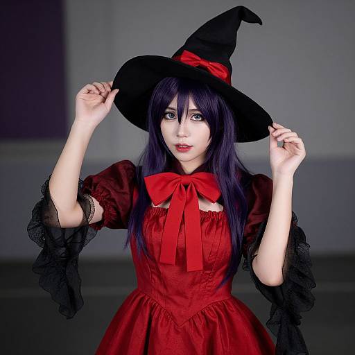 Witch Cosplay Woman in Red Dress