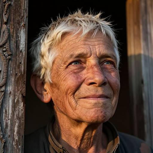 Aged Boy with Wrinkled Smile Portrait