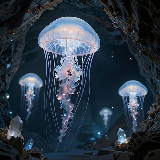 Surreal Underwater Cathedral with Jellyfish