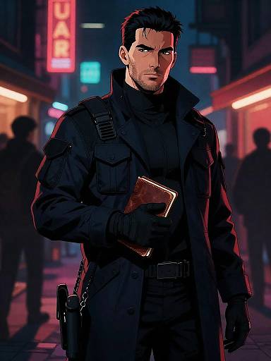 Cyber-Noir Sleuth in Neon Market