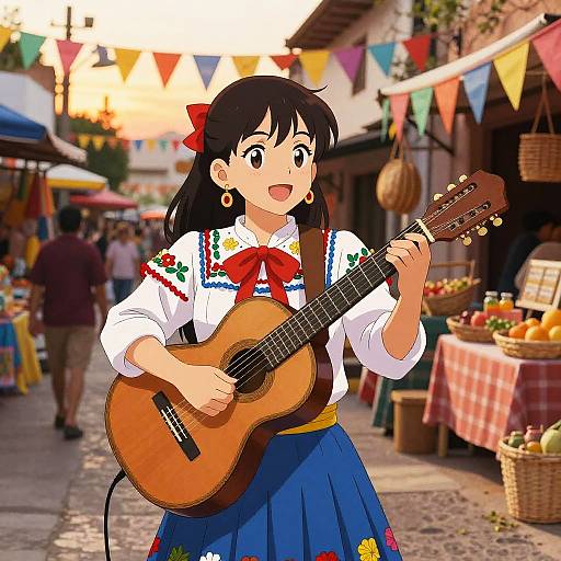 Anime Girl Mariachi on Vibrant Street