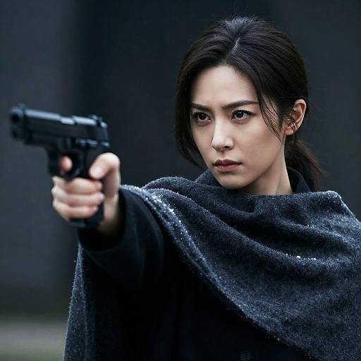 Intense Woman with Handgun in Dark Setting