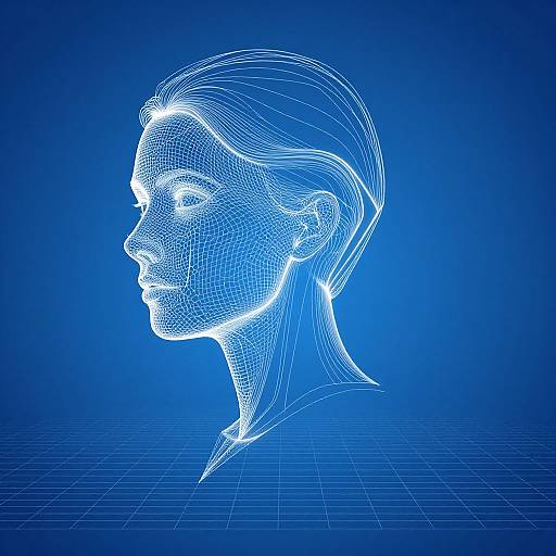 Futuristic Blue Tech Woman Line Art