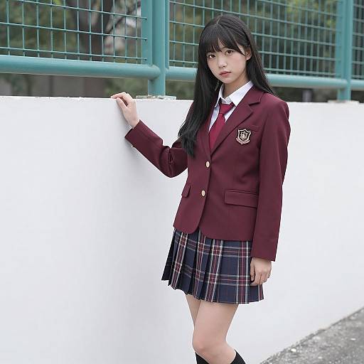 Asian School Girl in Maroon Blazer