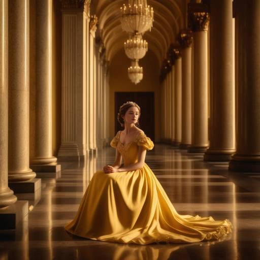 Woman in Yellow Ball Gown in Grand Hall