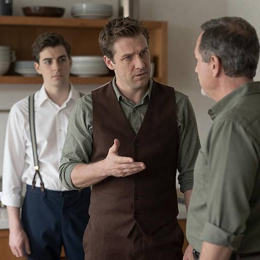 Three Men Talking in Kitchen