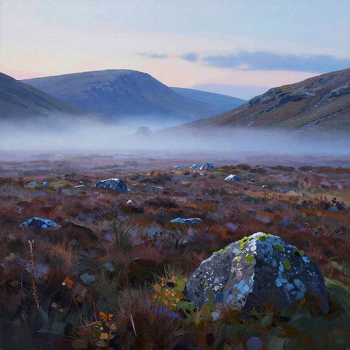 Serene Scottish Highlands Foggy Landscape