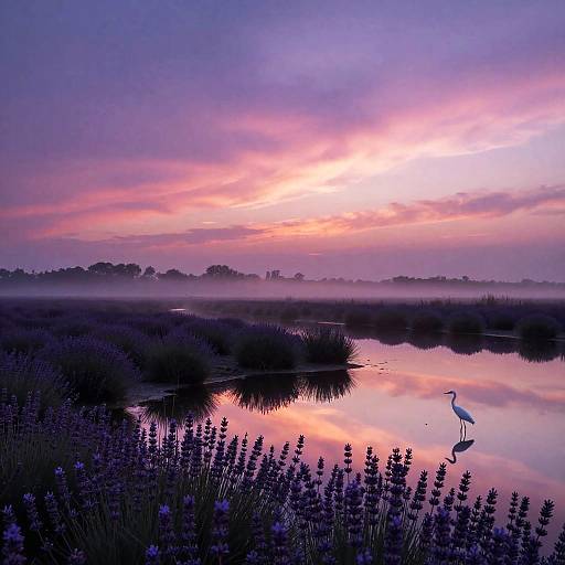 Lavender Twilight Over Misty Salt Marsh