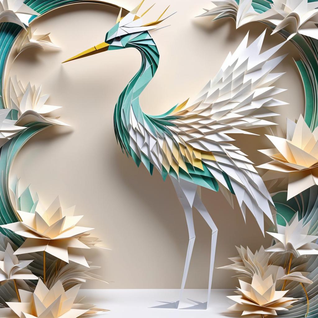 Majestic Crane in Origami Art Style