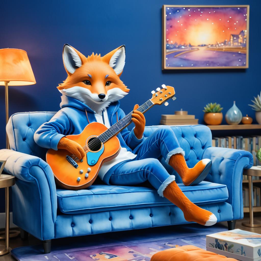 Chill Fox Playing Guitar on Couch