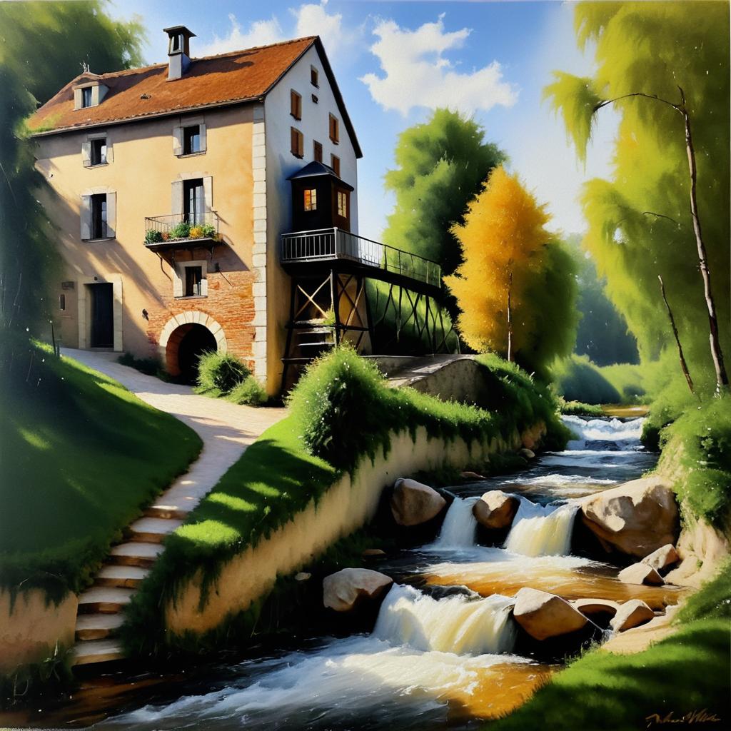 Realistic Depiction of a Moulin in Oil