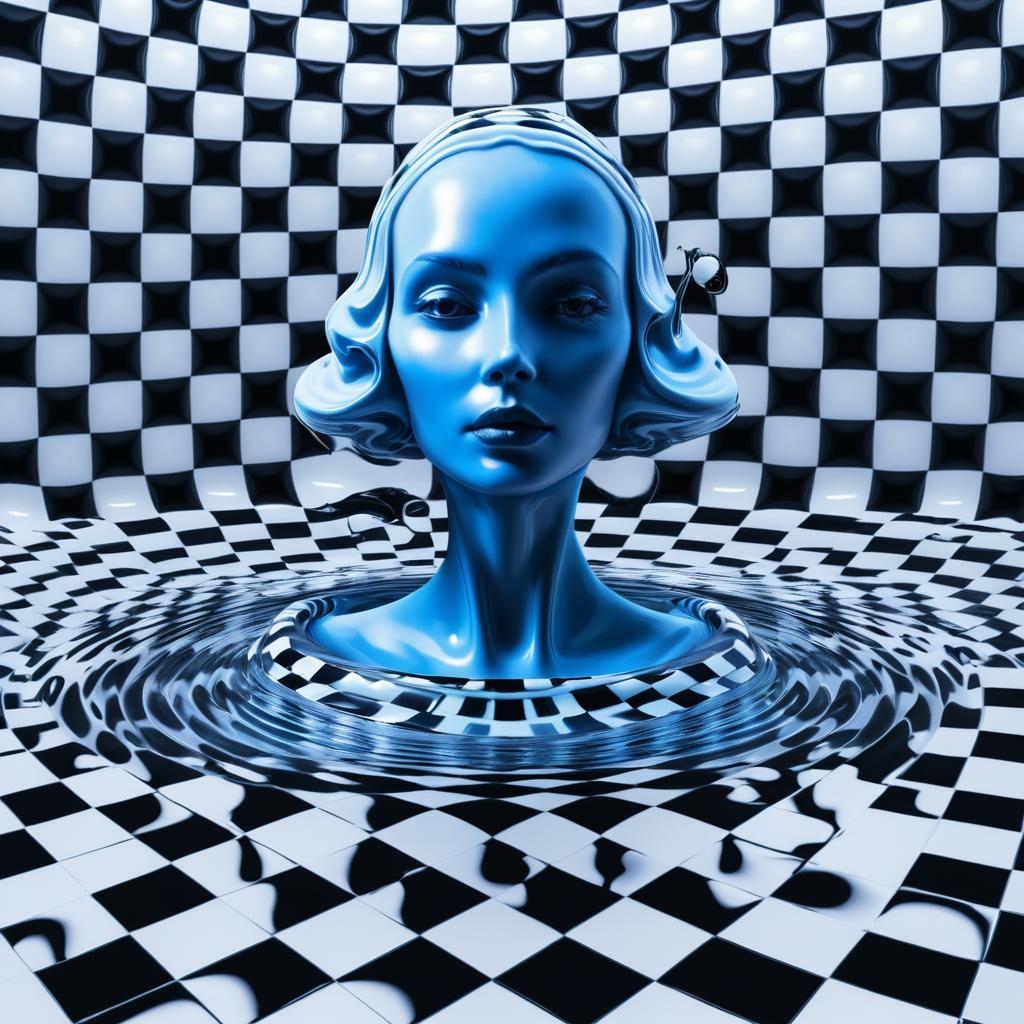 Surreal Alien Lady in Checkerboard Liquid