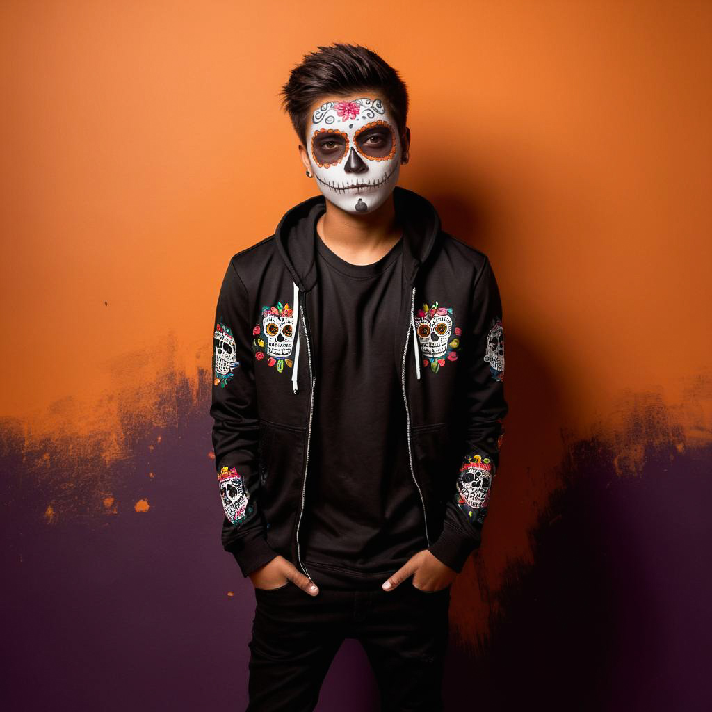 Cheerful Teenage Boy in Day of the Dead Style