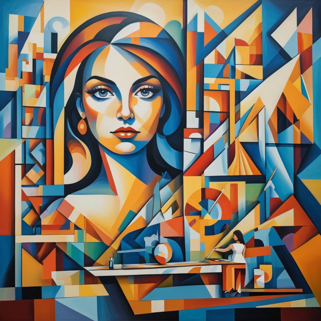 Vibrant Cubist Mural Creation Scene