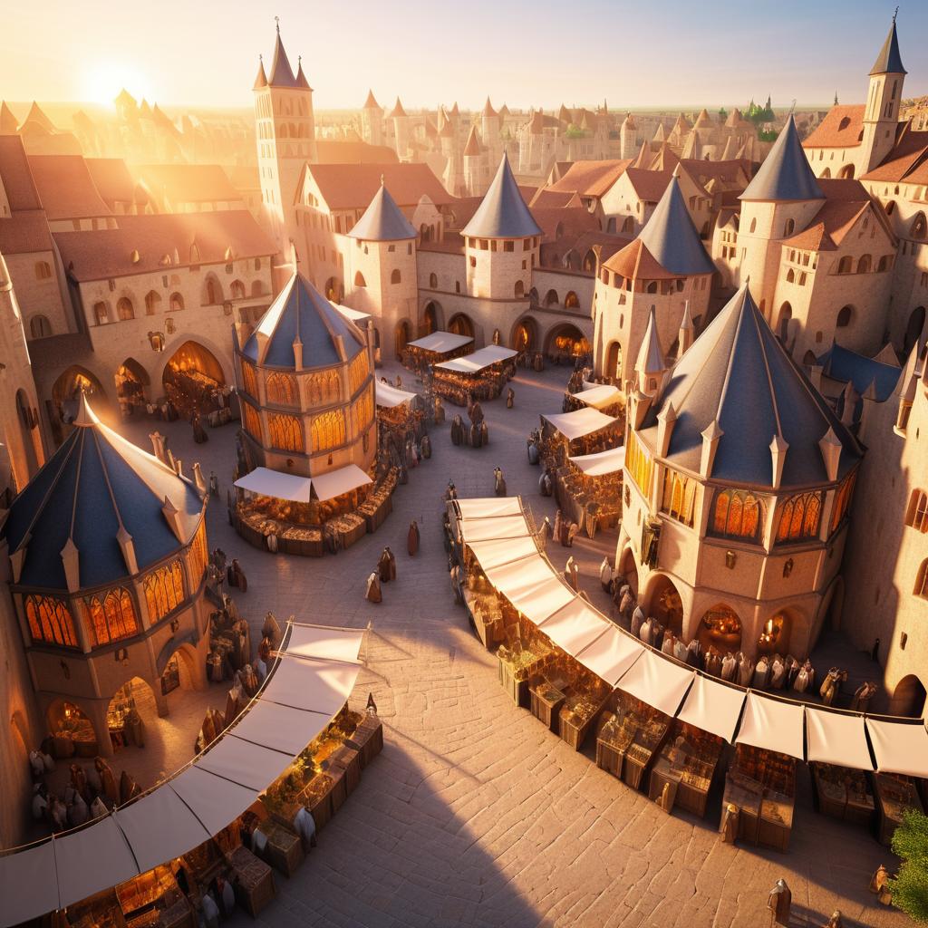 Vibrant Medieval Marketplace at Sunset