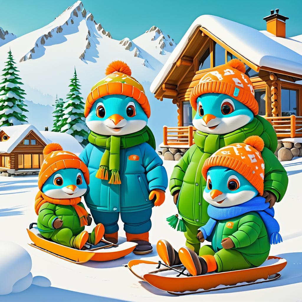 Cozy Family of Turtles in Snow