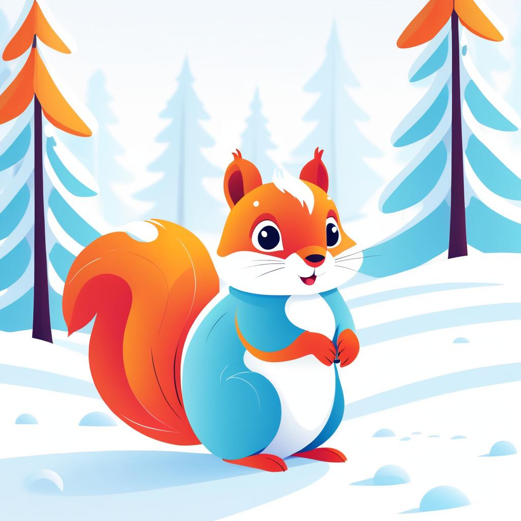 Cartoon Squirrel Character in Snow