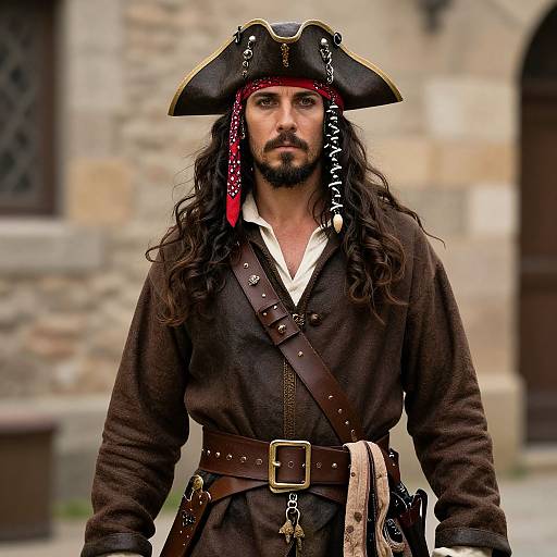 Medieval Pirate Costume with Red Bandanna