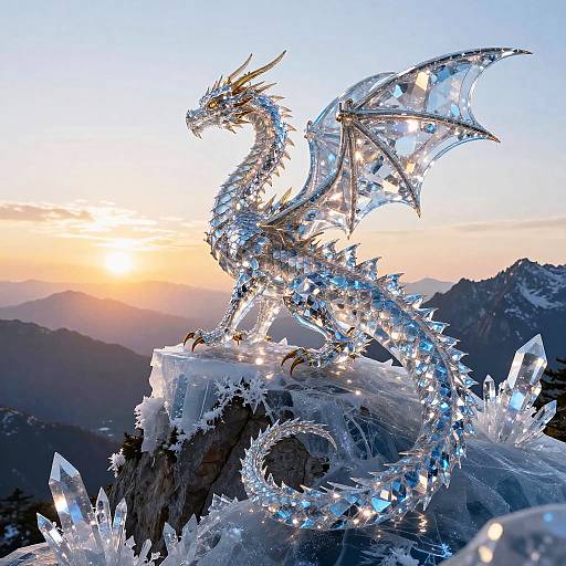 Crystal Dragon on Icy Mountain Peak