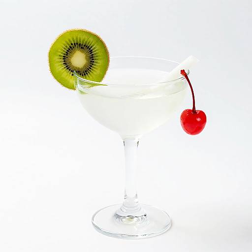 Elegant Transparent Cocktail with Kiwi and Cherry