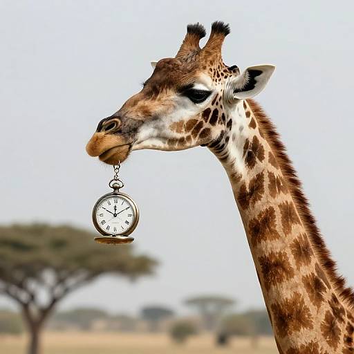 Surreal Giraffe with Vintage Pocket Watch