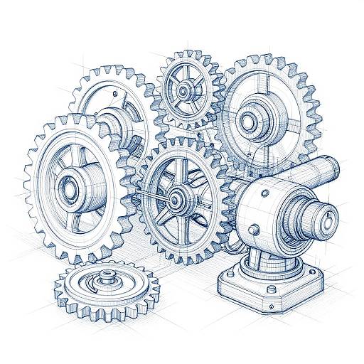 Mechanical Blueprint Line Art