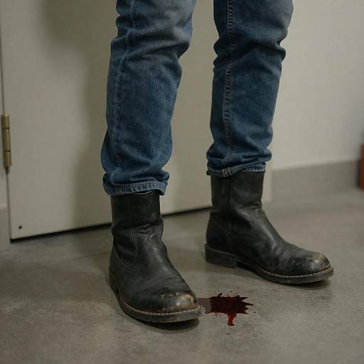 Mysterious Scene with Boots and Blood