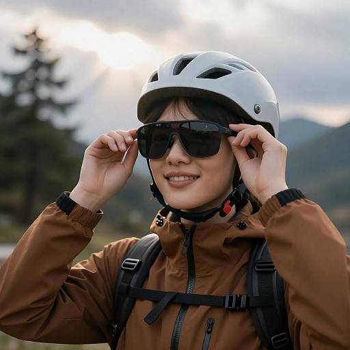 Sunlit Mountain Portrait with Helmet