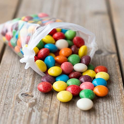 Colorful Candies Spilling on Wood