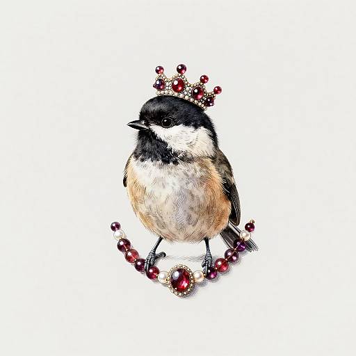 Black-capped Chickadee with Garnet Crown and Necklace