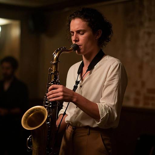Cinematic Jazz Musician in Seedy Hall