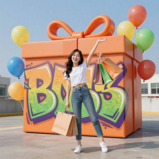 Neon Graffiti Shopping Ad Korean Model