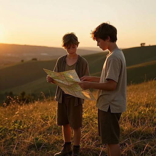 Brothers Sharing Moment on Hillside