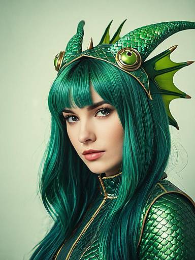 Close-up Woman with Green Dragon